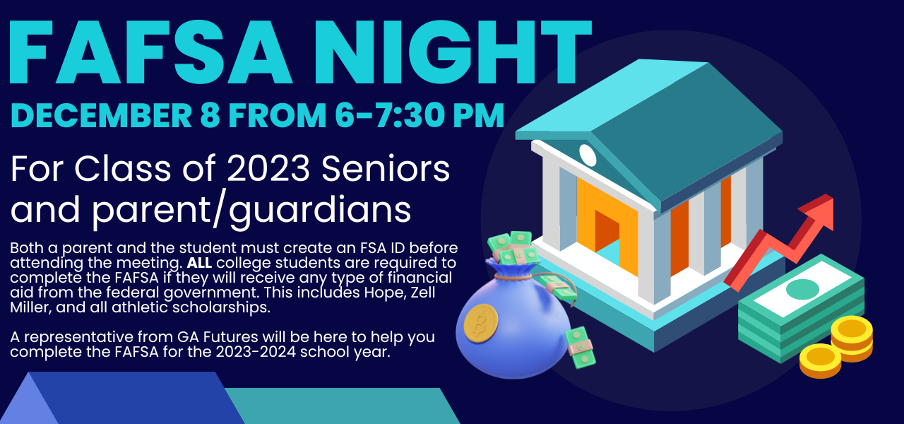 MAHS will have a FAFSA night for Class of 2023 Seniors and parent/guardians on December 8 from 6-7:30 pm. 